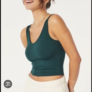 hollister Teal Ribbed Cropped Tank Top L